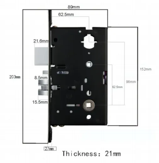 Ribbed-Handle Hotel Lock: lock body drawing