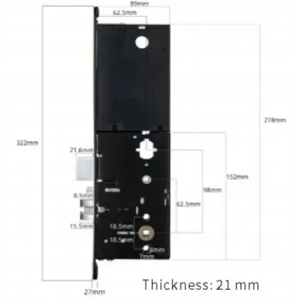 Round-Reader Hotel Lock with Knurled Handle: lock body drawing