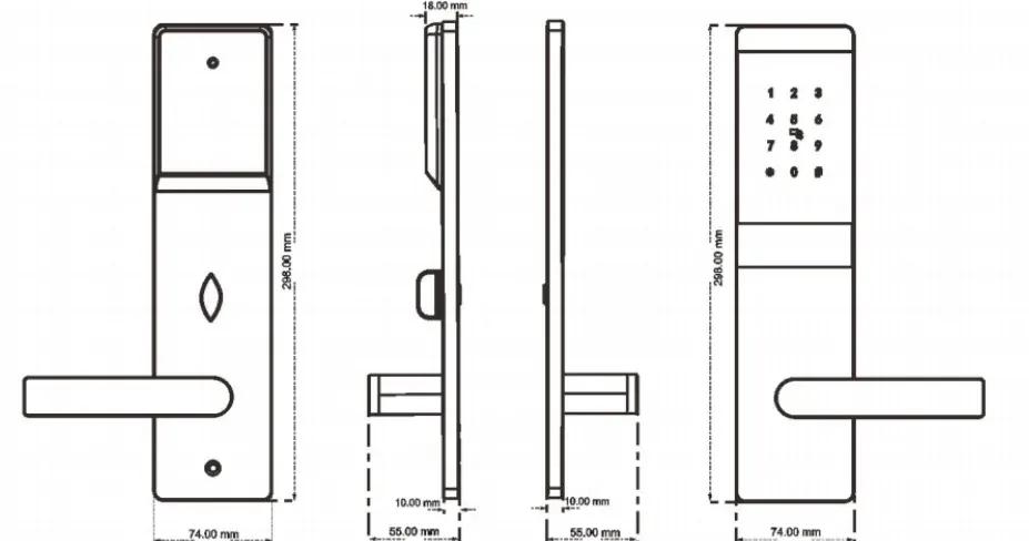 Slim Aluminium Hotel Lock (Sand Black, Sanded Silver, Placer Gold): panel dimension drawings
