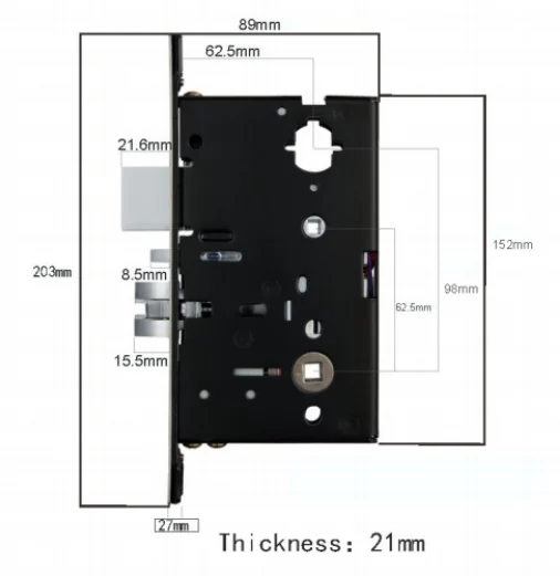 Ribbed-Handle Hotel Lock: lock body drawing